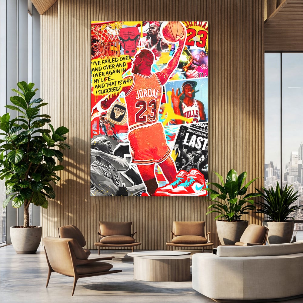 Leinwand Premium Canvas Wandkunst, LuxCanva® B1006, Michael Jordan, Basketball, Motivation, Sport, Slam Dunk, lebendige Farben