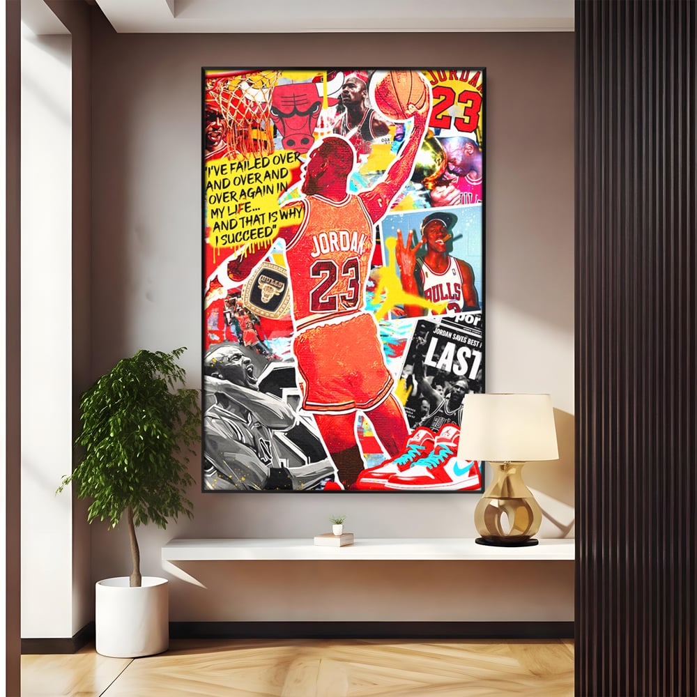 Leinwand Premium Canvas Wandkunst, LuxCanva® B1006, Michael Jordan, Basketball, Motivation, Sport, Slam Dunk, lebendige Farben
