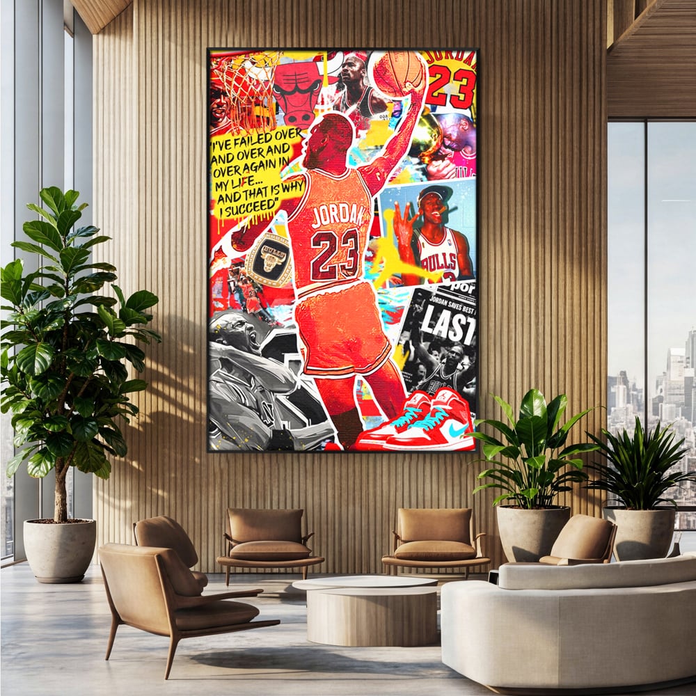 Leinwand Premium Canvas Wandkunst, LuxCanva® B1006, Michael Jordan, Basketball, Motivation, Sport, Slam Dunk, lebendige Farben