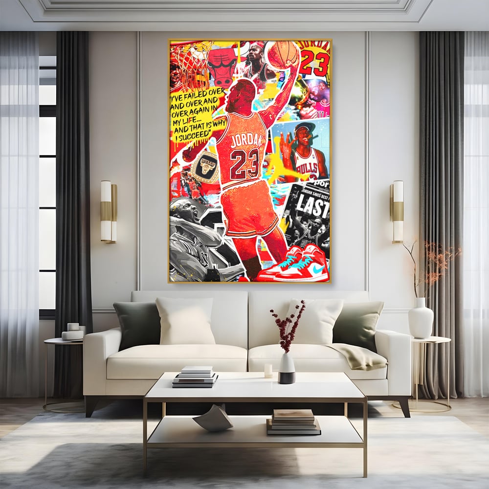 Leinwand Premium Canvas Wandkunst, LuxCanva® B1006, Michael Jordan, Basketball, Motivation, Sport, Slam Dunk, lebendige Farben