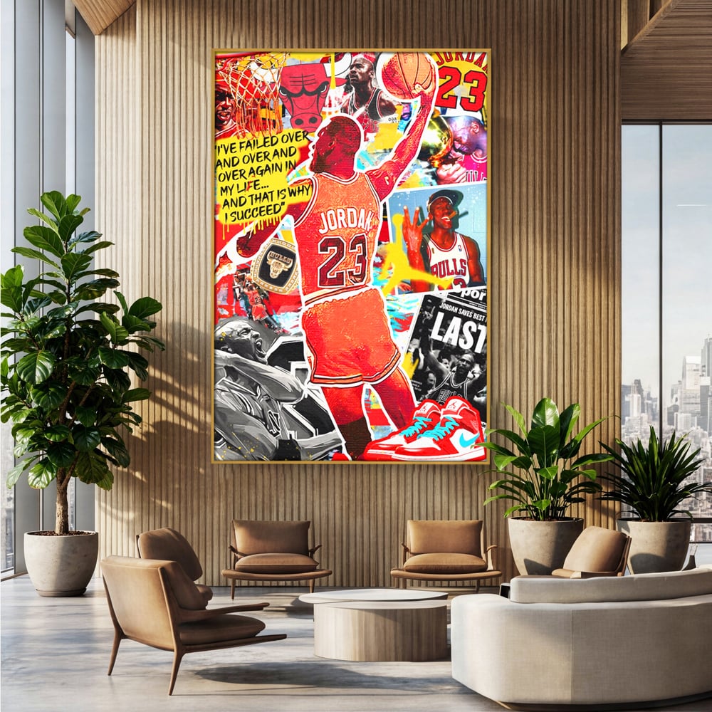 Leinwand Premium Canvas Wandkunst, LuxCanva® B1006, Michael Jordan, Basketball, Motivation, Sport, Slam Dunk, lebendige Farben