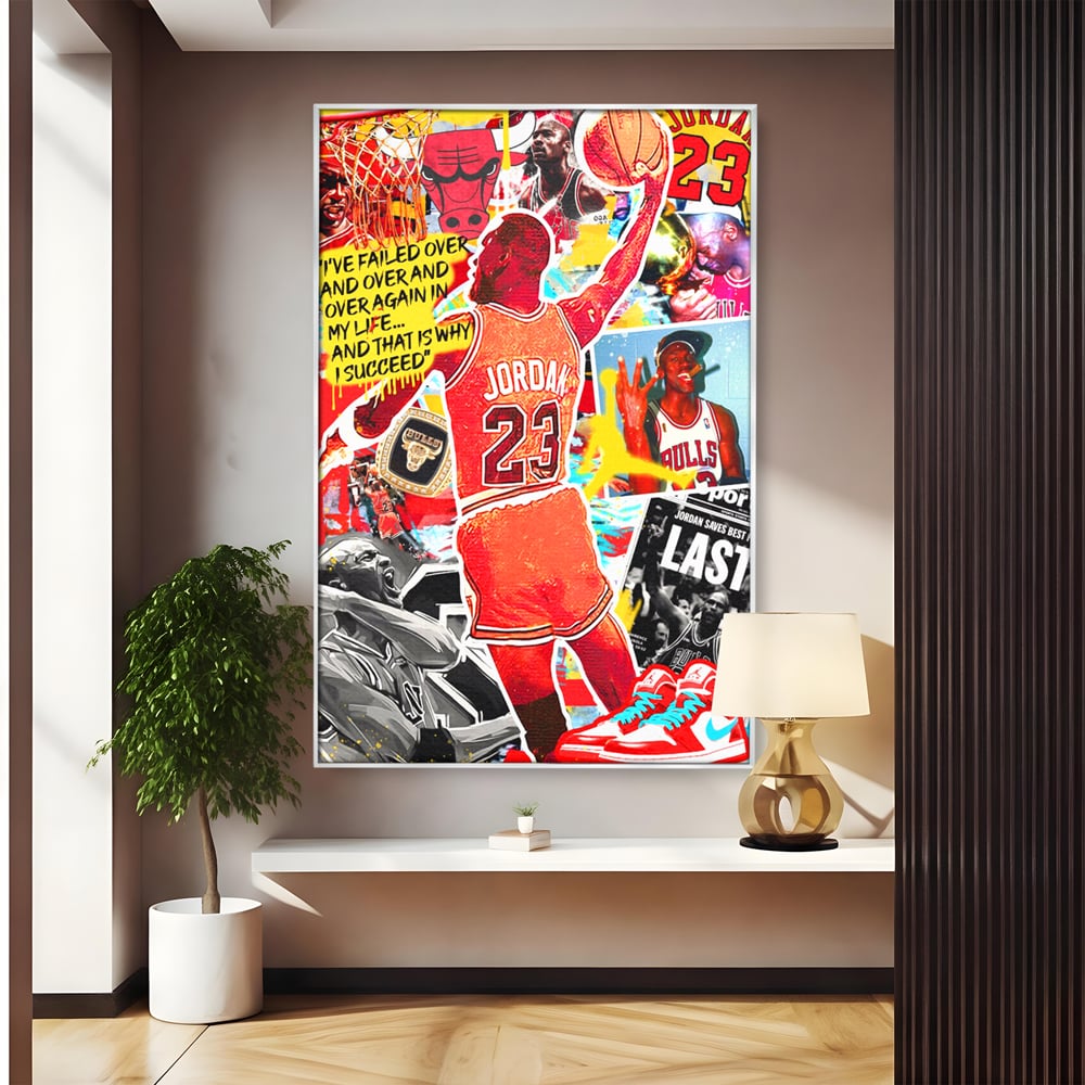 Leinwand Premium Canvas Wandkunst, LuxCanva® B1006, Michael Jordan, Basketball, Motivation, Sport, Slam Dunk, lebendige Farben