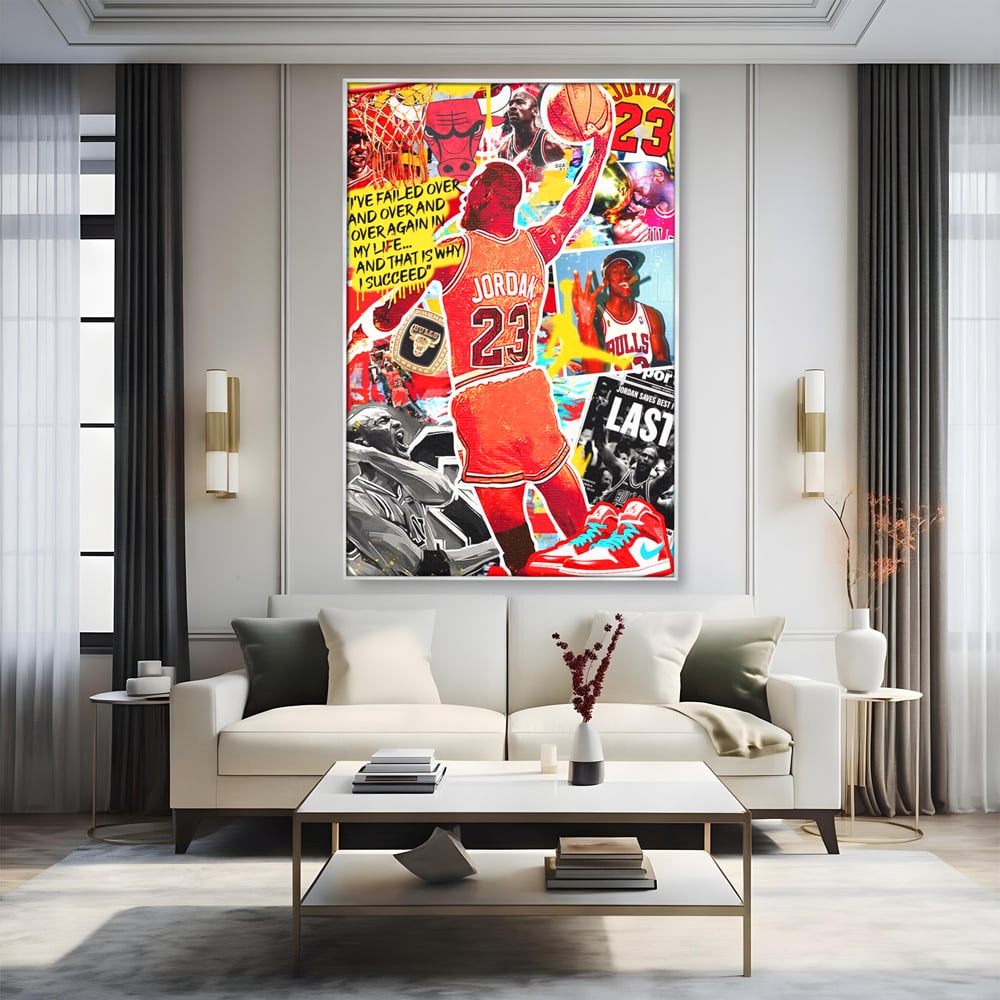 Leinwand Premium Canvas Wandkunst, LuxCanva® B1006, Michael Jordan, Basketball, Motivation, Sport, Slam Dunk, lebendige Farben