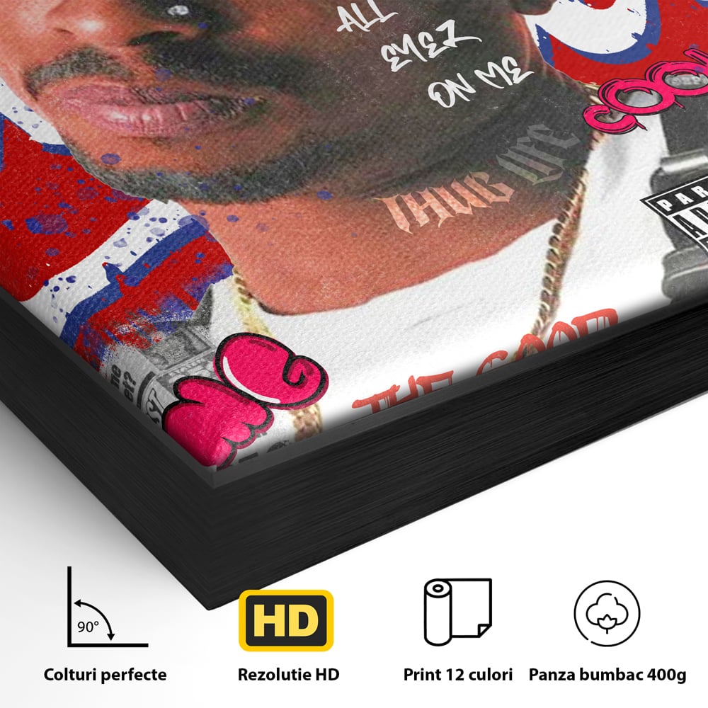 Tablou Canvas Premium LuxCanva® B1016, Tupac Shakur , Motivational, Hip-Hop, 2Pac, Cantaret, Culori Vibrante