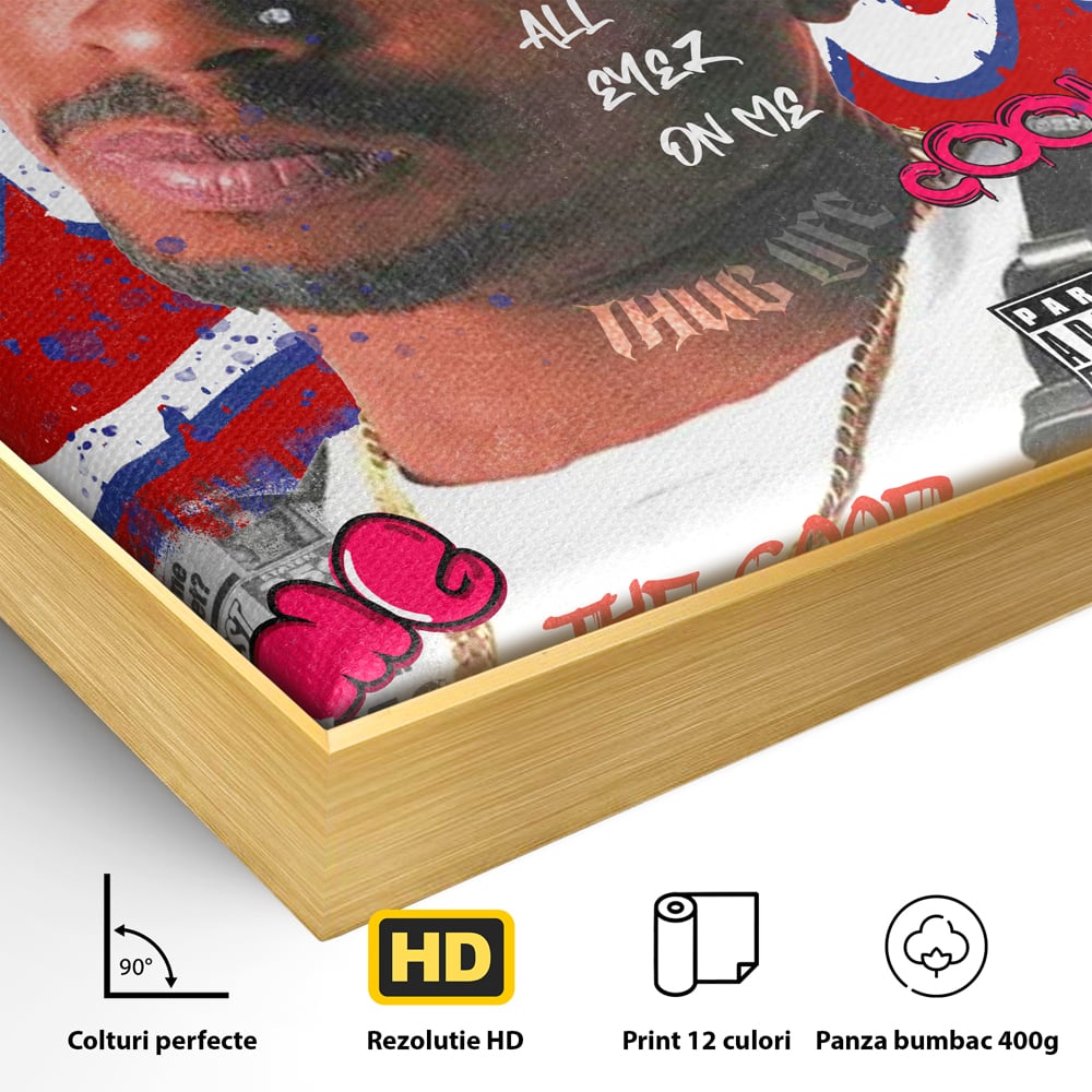 Tablou Canvas Premium LuxCanva® B1016, Tupac Shakur , Motivational, Hip-Hop, 2Pac, Cantaret, Culori Vibrante