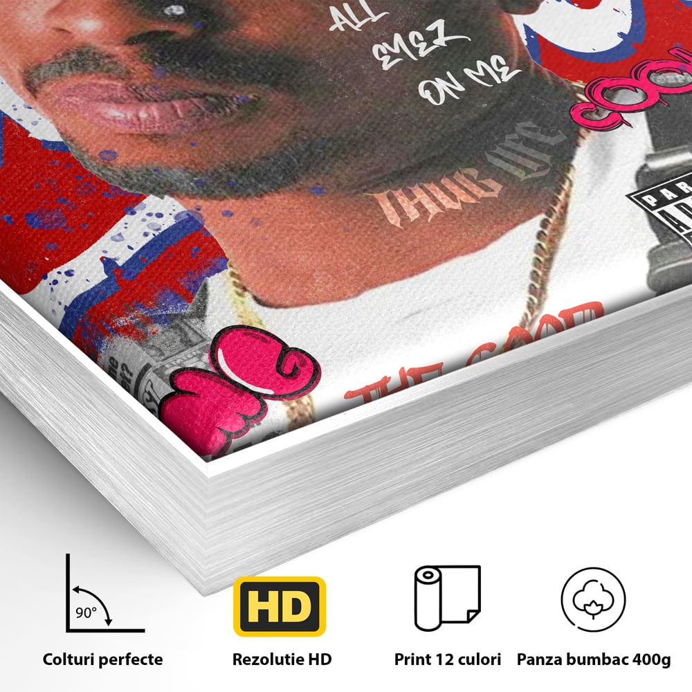 Tablou Canvas Premium LuxCanva® B1016, Tupac Shakur , Motivational, Hip-Hop, 2Pac, Cantaret, Culori Vibrante