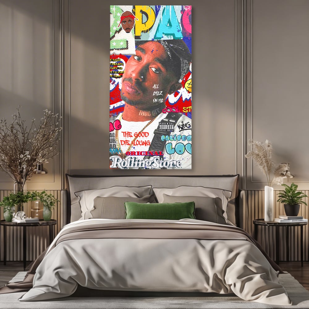 Tablou Canvas Premium LuxCanva® B1016, Tupac Shakur , Motivational, Hip-Hop, 2Pac, Cantaret, Culori Vibrante