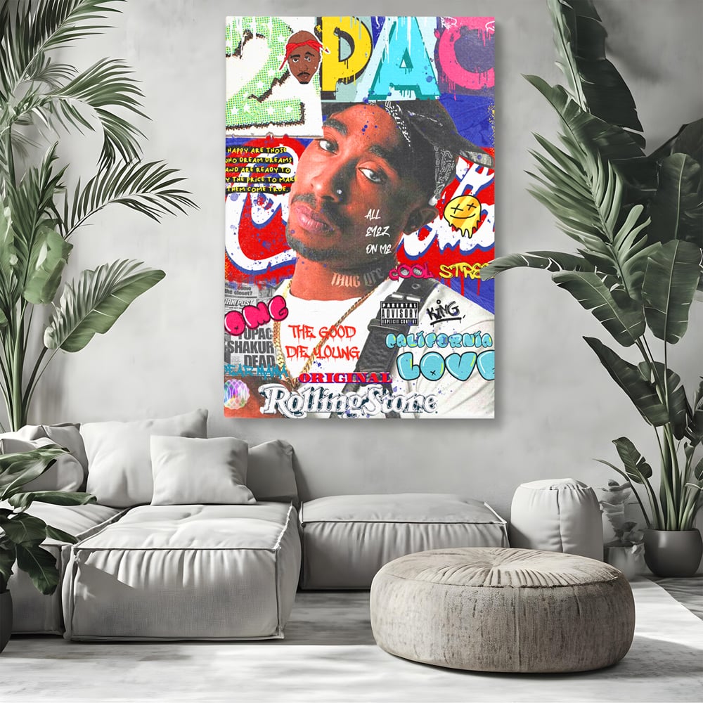 Tablou Canvas Premium LuxCanva® B1016, Tupac Shakur , Motivational, Hip-Hop, 2Pac, Cantaret, Culori Vibrante