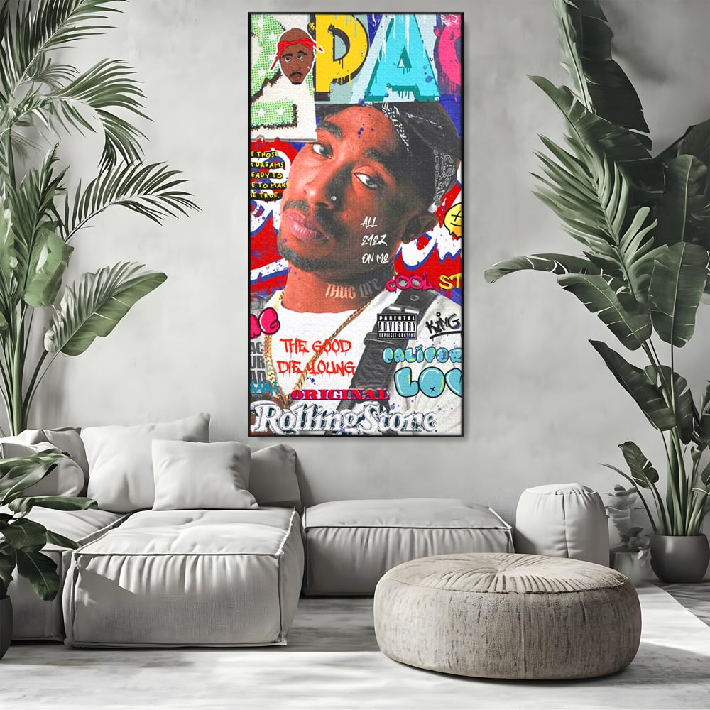 Tablou Canvas Premium LuxCanva® B1016, Tupac Shakur , Motivational, Hip-Hop, 2Pac, Cantaret, Culori Vibrante