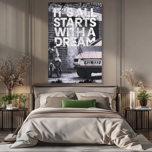 Tablou Canvas Premium LuxCanva® B1021 It's all starts with a dream , Vise, Motivational, Copil, Culori Vibrante