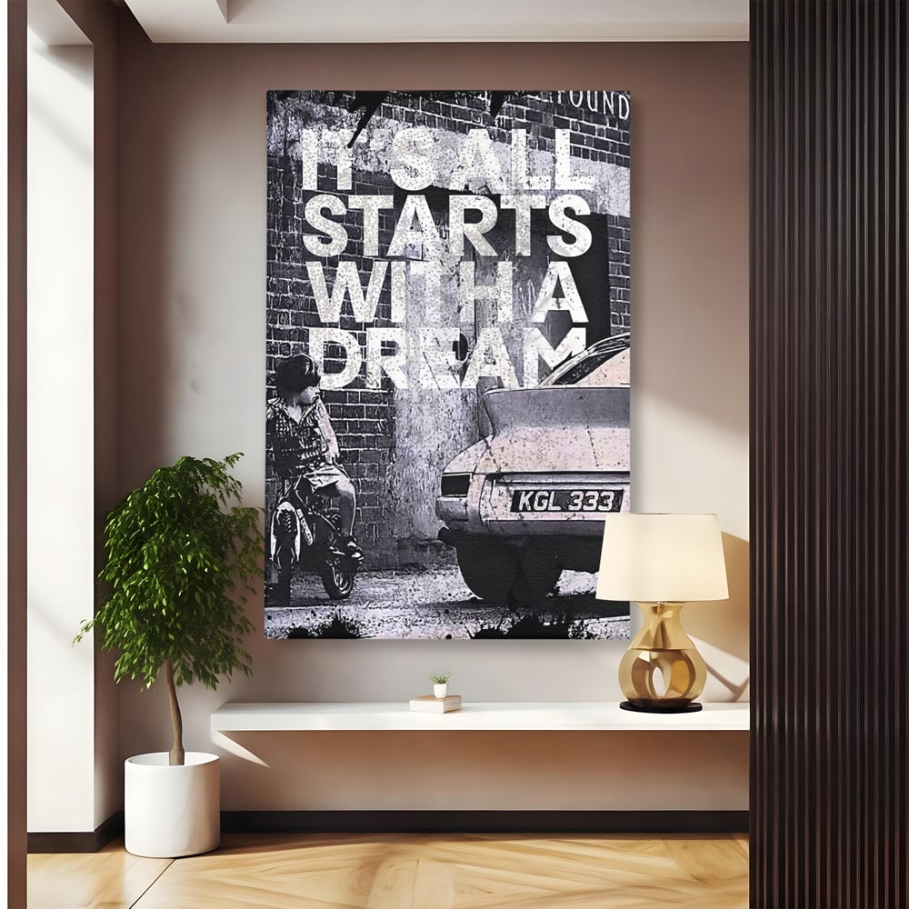 Tablou Canvas Premium LuxCanva® B1021 It's all starts with a dream , Vise, Motivational, Copil, Culori Vibrante