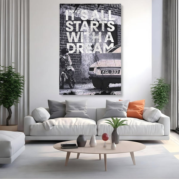 Tablou Canvas Premium LuxCanva® B1021 It's all starts with a dream , Vise, Motivational, Copil, Culori Vibrante