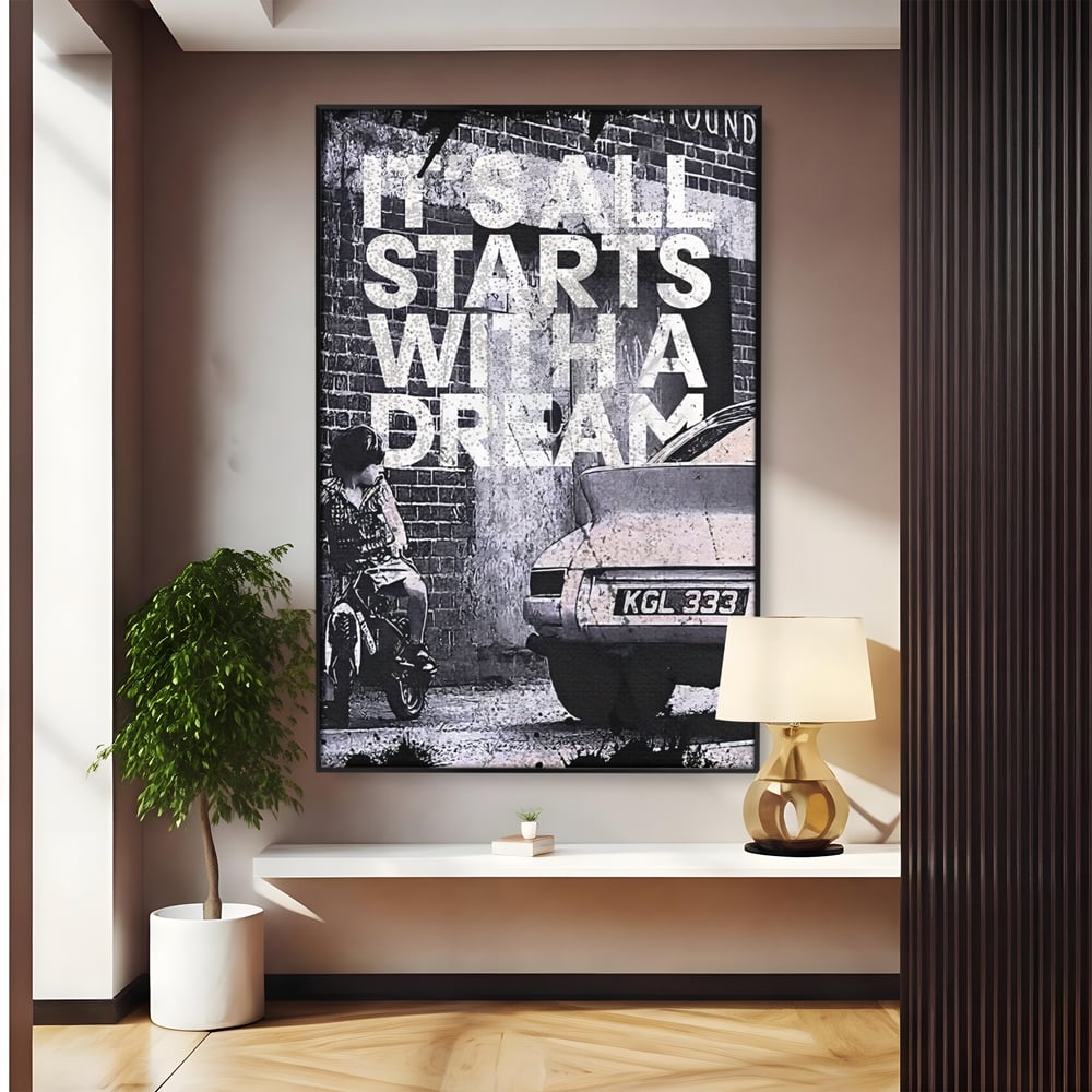 Tablou Canvas Premium LuxCanva® B1021 It's all starts with a dream , Vise, Motivational, Copil, Culori Vibrante