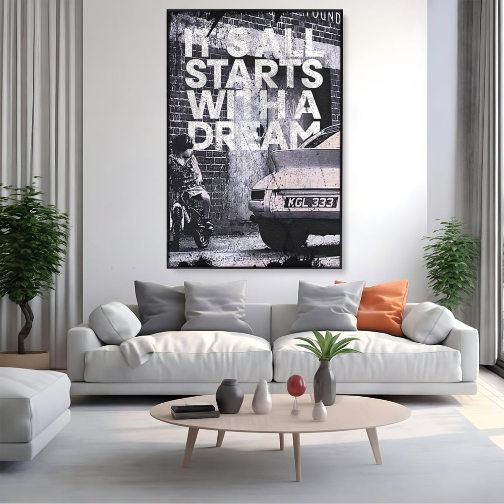 Tablou Canvas Premium LuxCanva® B1021 It's all starts with a dream , Vise, Motivational, Copil, Culori Vibrante