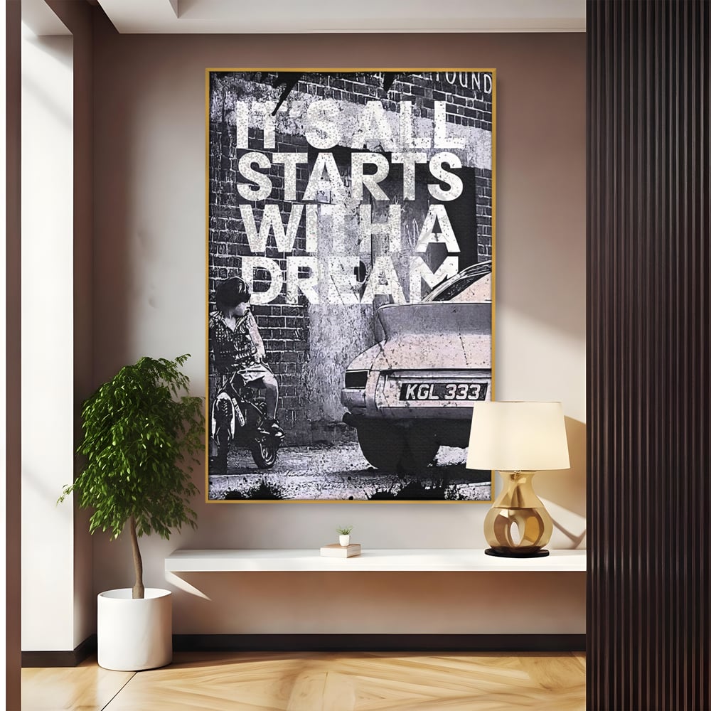 Tablou Canvas Premium LuxCanva® B1021 It's all starts with a dream , Vise, Motivational, Copil, Culori Vibrante