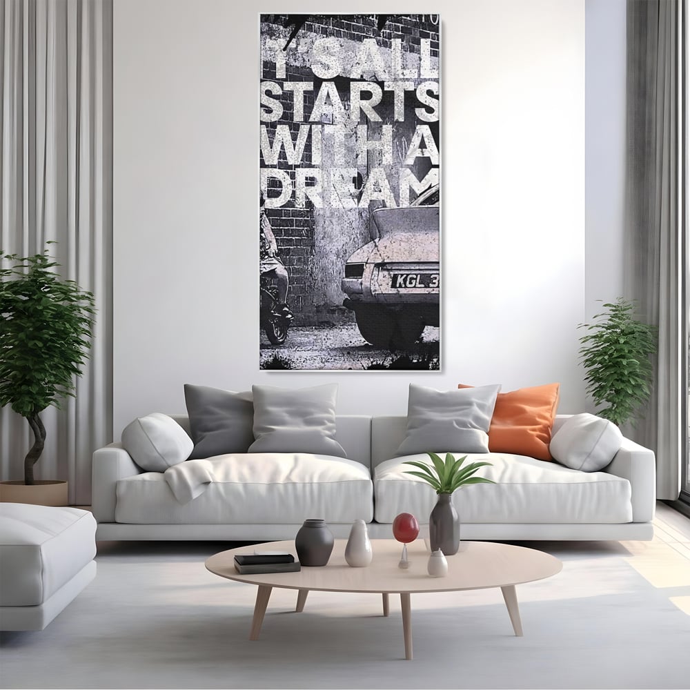 Tablou Canvas Premium LuxCanva® B1021 It's all starts with a dream , Vise, Motivational, Copil, Culori Vibrante