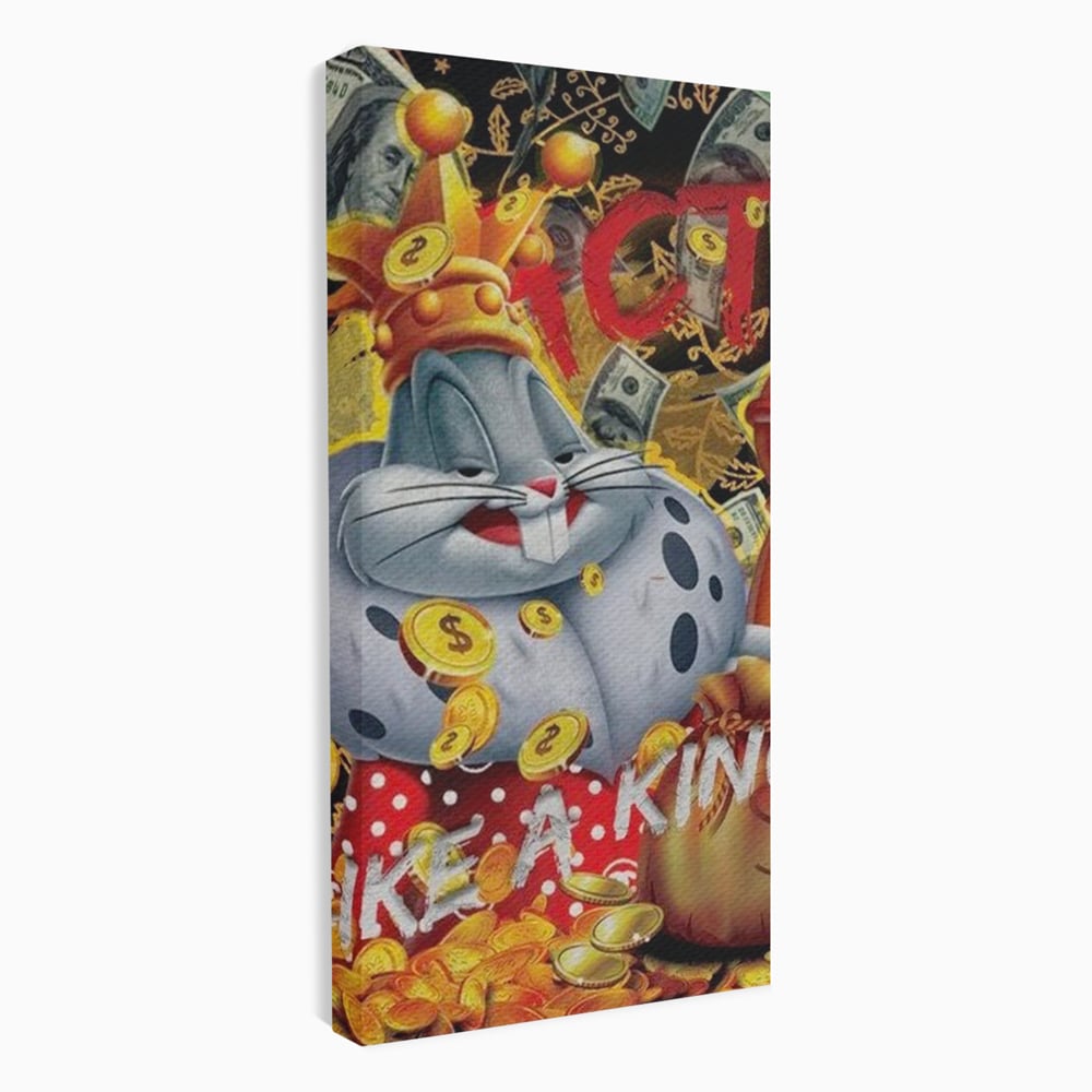 Tablou Canvas Premium, LuxCanva® B1023 King Bugs Bunny, Desene Animate, Bugs Bunny, Disney, Dolari, Rege, Culori Vibrante