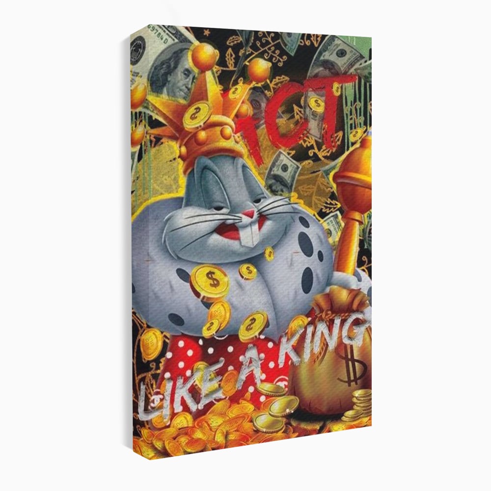 Tablou Canvas Premium, LuxCanva® B1023 King Bugs Bunny, Desene Animate, Bugs Bunny, Disney, Dolari, Rege, Culori Vibrante