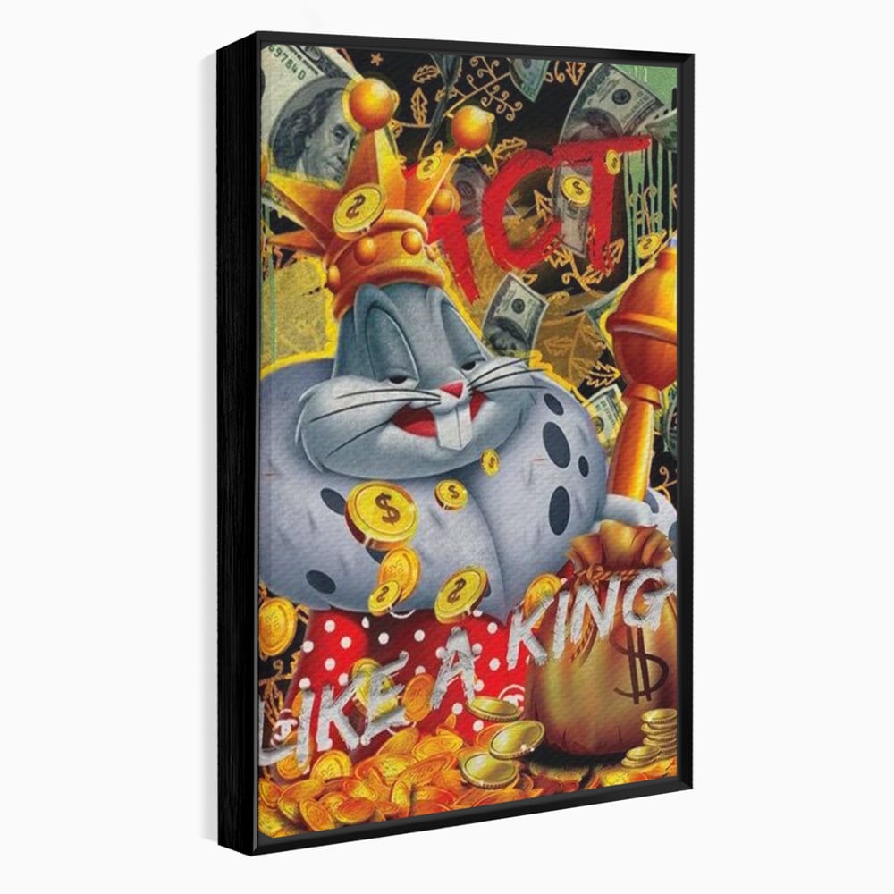 Tablou Canvas Premium, LuxCanva® B1023 King Bugs Bunny, Desene Animate, Bugs Bunny, Disney, Dolari, Rege, Culori Vibrante