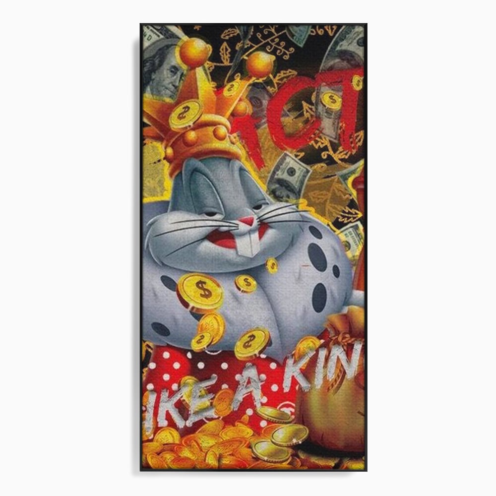 Tablou Canvas Premium, LuxCanva® B1023 King Bugs Bunny, Desene Animate, Bugs Bunny, Disney, Dolari, Rege, Culori Vibrante