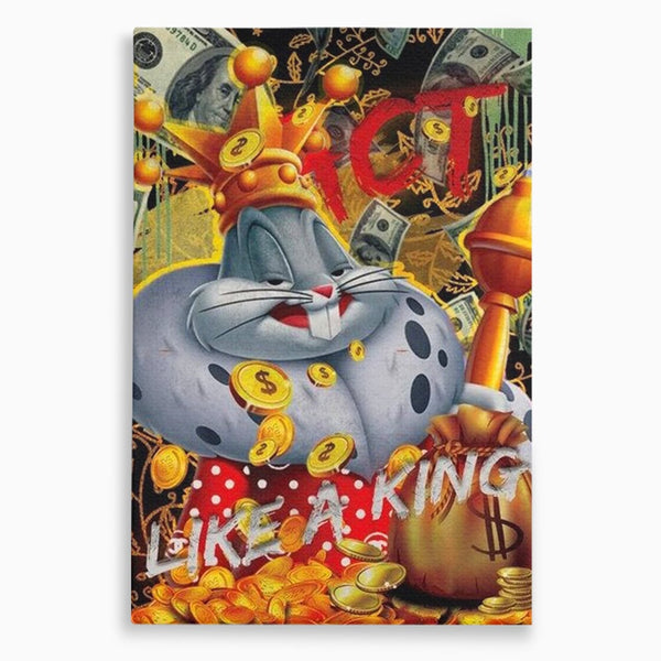Tablou Canvas Premium, LuxCanva® B1023 King Bugs Bunny, Desene Animate, Bugs Bunny, Disney, Dolari, Rege, Culori Vibrante