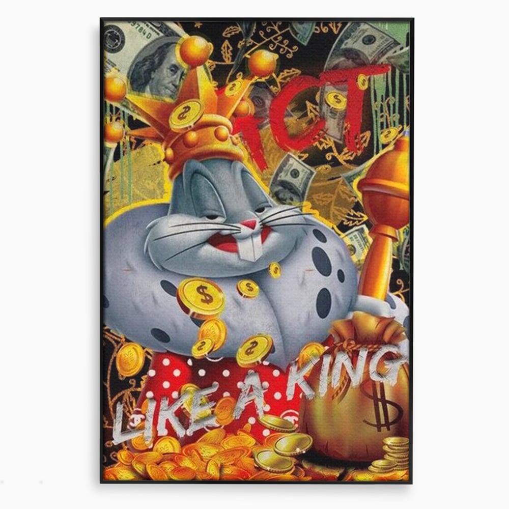 Tablou Canvas Premium, LuxCanva® B1023 King Bugs Bunny, Desene Animate, Bugs Bunny, Disney, Dolari, Rege, Culori Vibrante