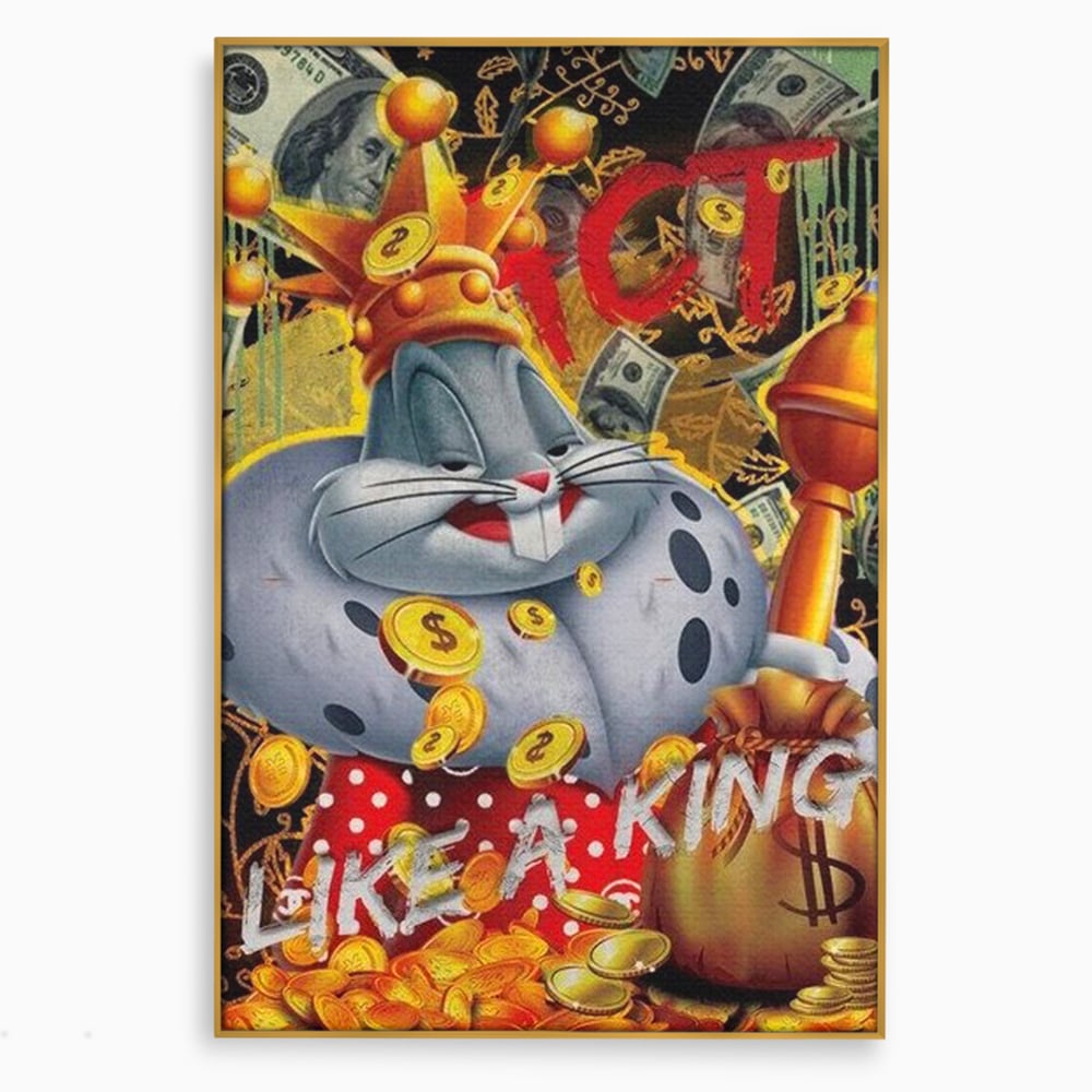 Tablou Canvas Premium, LuxCanva® B1023 King Bugs Bunny, Desene Animate, Bugs Bunny, Disney, Dolari, Rege, Culori Vibrante