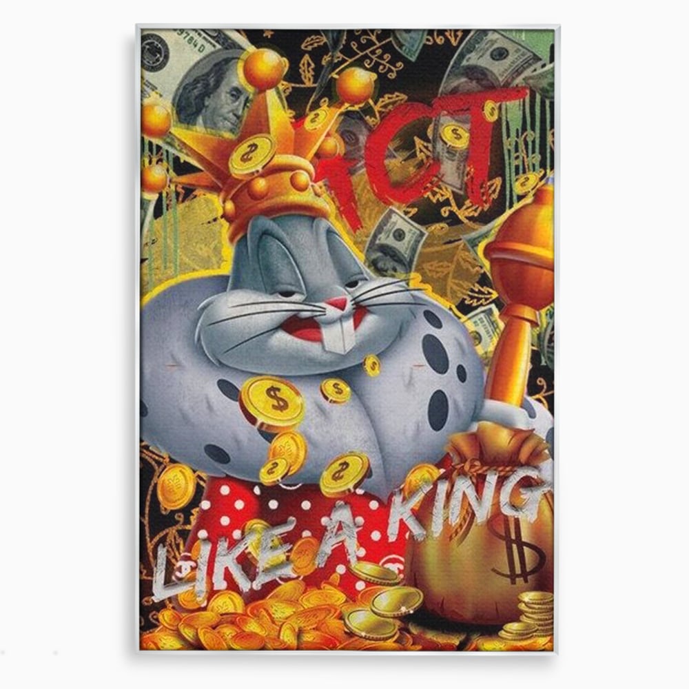 Tablou Canvas Premium, LuxCanva® B1023 King Bugs Bunny, Desene Animate, Bugs Bunny, Disney, Dolari, Rege, Culori Vibrante