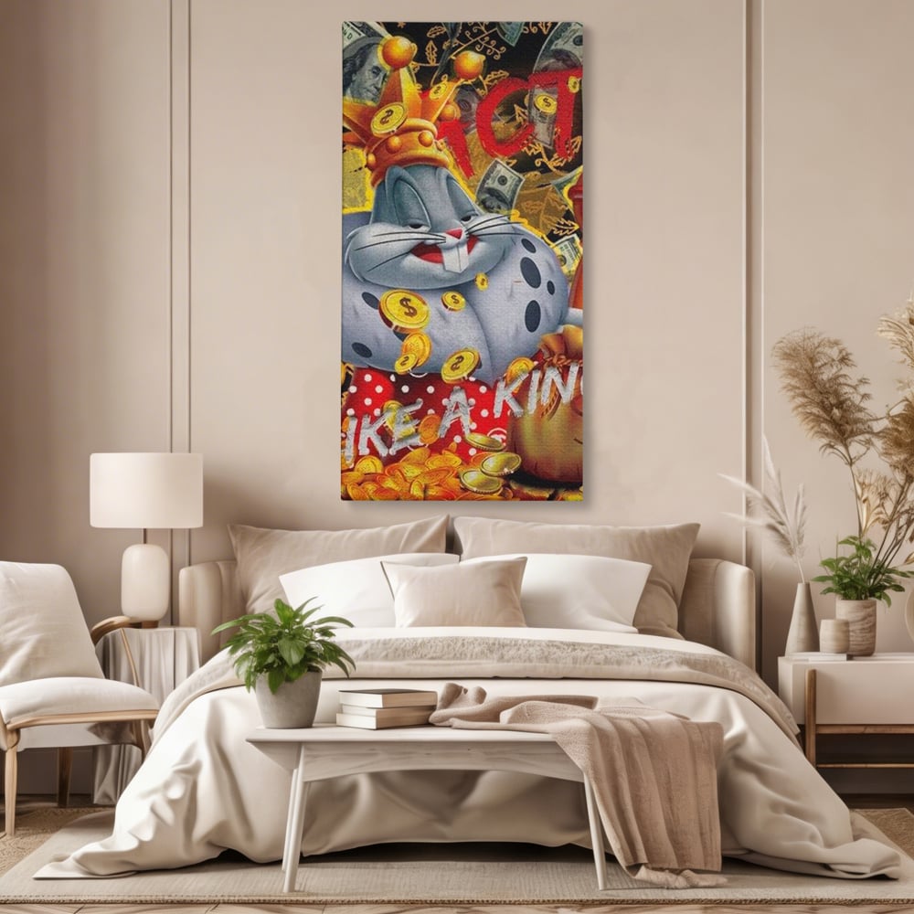 Tablou Canvas Premium, LuxCanva® B1023 King Bugs Bunny, Desene Animate, Bugs Bunny, Disney, Dolari, Rege, Culori Vibrante