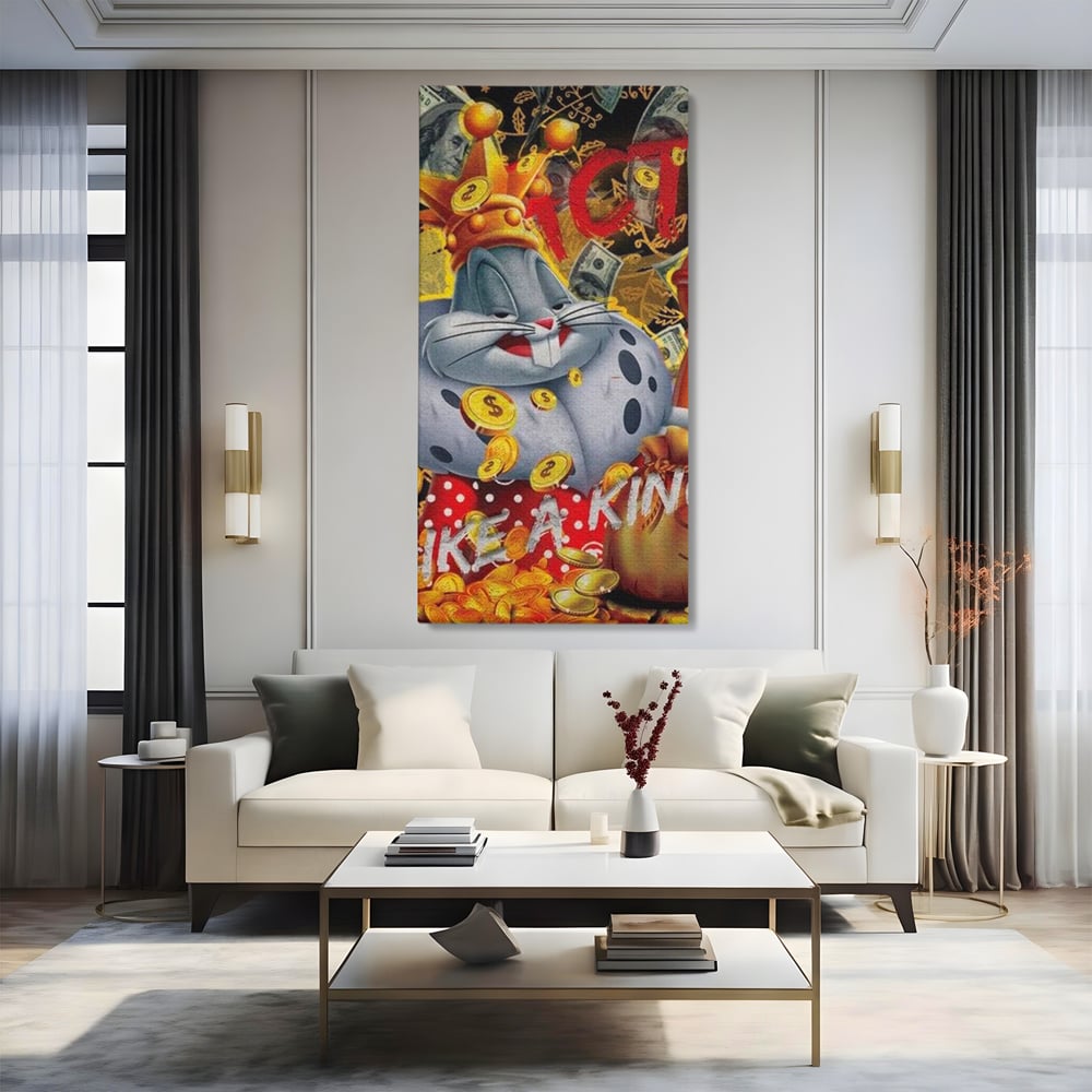 Tablou Canvas Premium, LuxCanva® B1023 King Bugs Bunny, Desene Animate, Bugs Bunny, Disney, Dolari, Rege, Culori Vibrante
