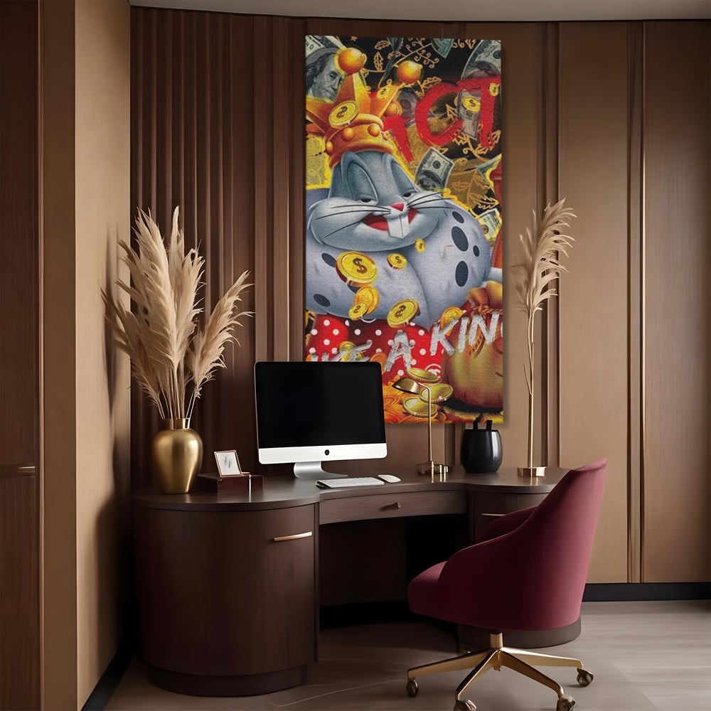 Tablou Canvas Premium, LuxCanva® B1023 King Bugs Bunny, Desene Animate, Bugs Bunny, Disney, Dolari, Rege, Culori Vibrante