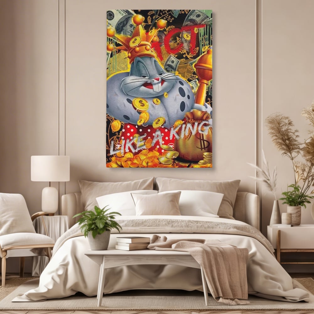 Tablou Canvas Premium, LuxCanva® B1023 King Bugs Bunny, Desene Animate, Bugs Bunny, Disney, Dolari, Rege, Culori Vibrante