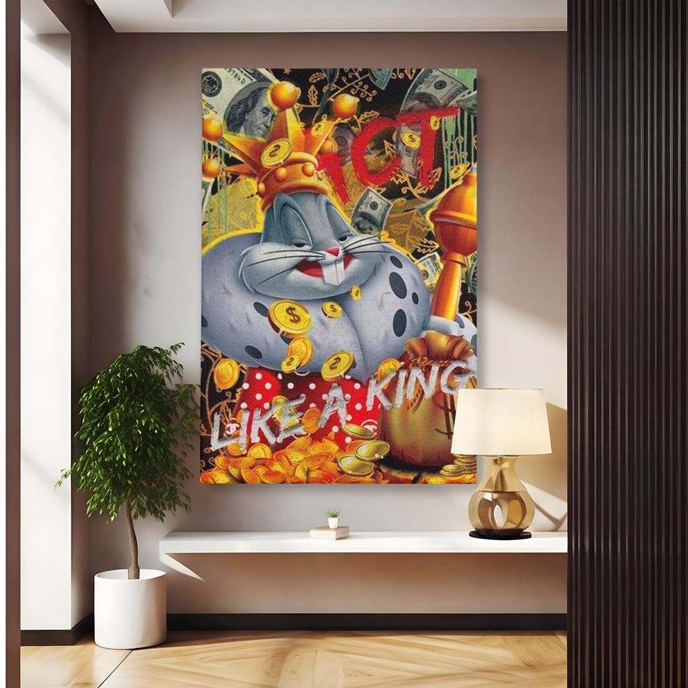 Tablou Canvas Premium, LuxCanva® B1023 King Bugs Bunny, Desene Animate, Bugs Bunny, Disney, Dolari, Rege, Culori Vibrante