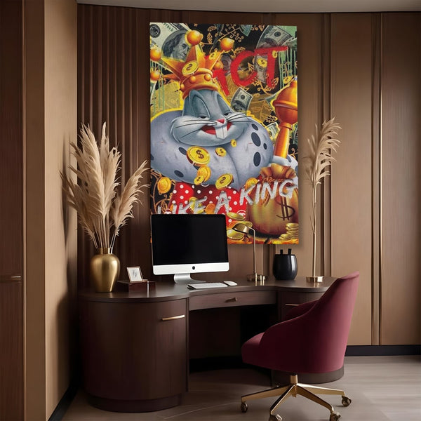 Tablou Canvas Premium, LuxCanva® B1023 King Bugs Bunny, Desene Animate, Bugs Bunny, Disney, Dolari, Rege, Culori Vibrante
