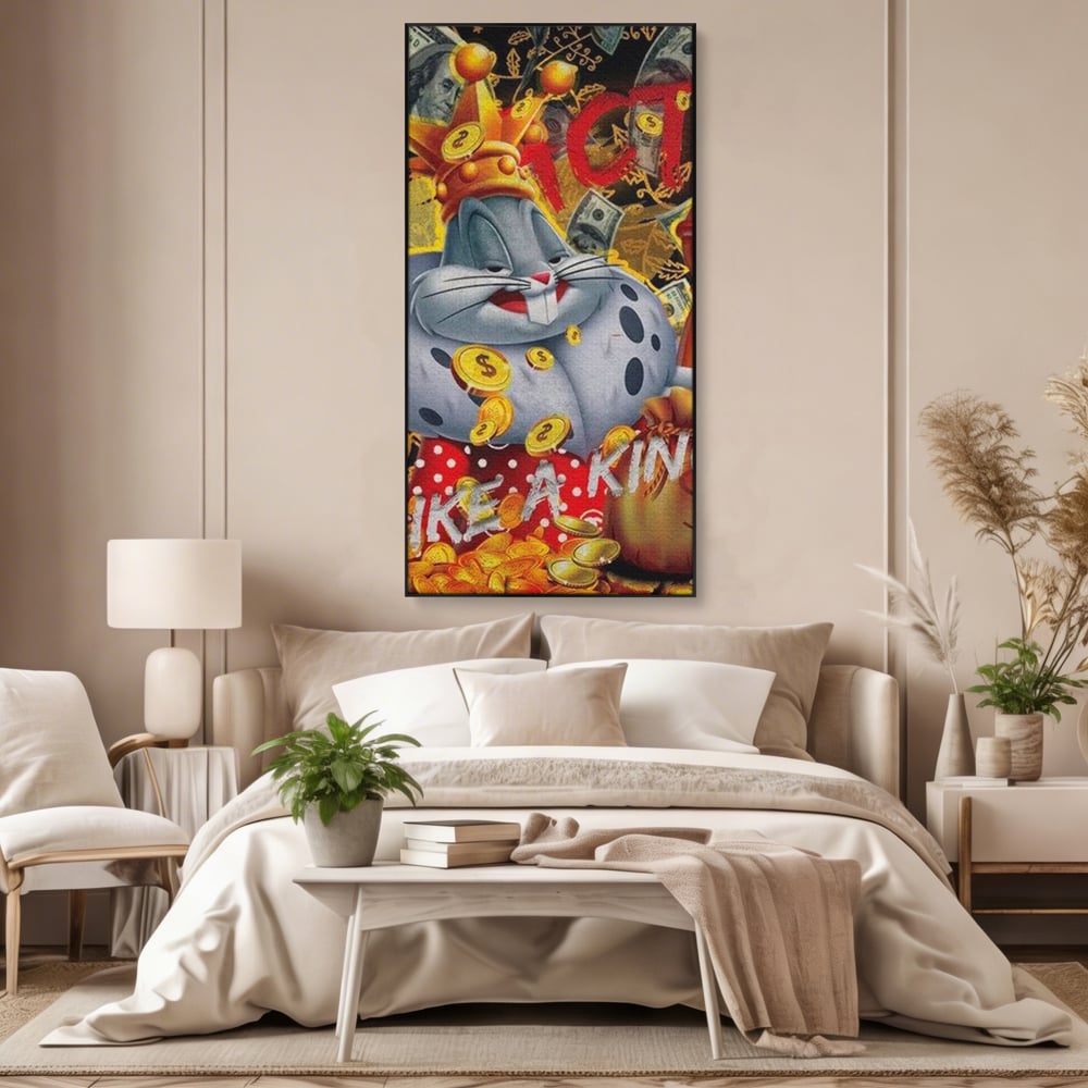 Tablou Canvas Premium, LuxCanva® B1023 King Bugs Bunny, Desene Animate, Bugs Bunny, Disney, Dolari, Rege, Culori Vibrante