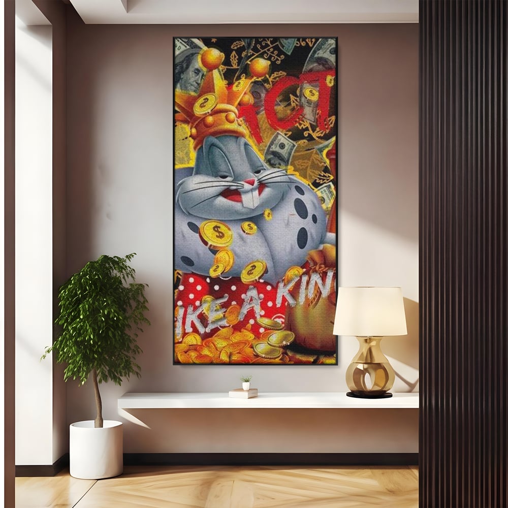 Tablou Canvas Premium, LuxCanva® B1023 King Bugs Bunny, Desene Animate, Bugs Bunny, Disney, Dolari, Rege, Culori Vibrante