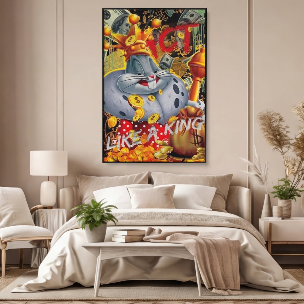 Tablou Canvas Premium, LuxCanva® B1023 King Bugs Bunny, Desene Animate, Bugs Bunny, Disney, Dolari, Rege, Culori Vibrante