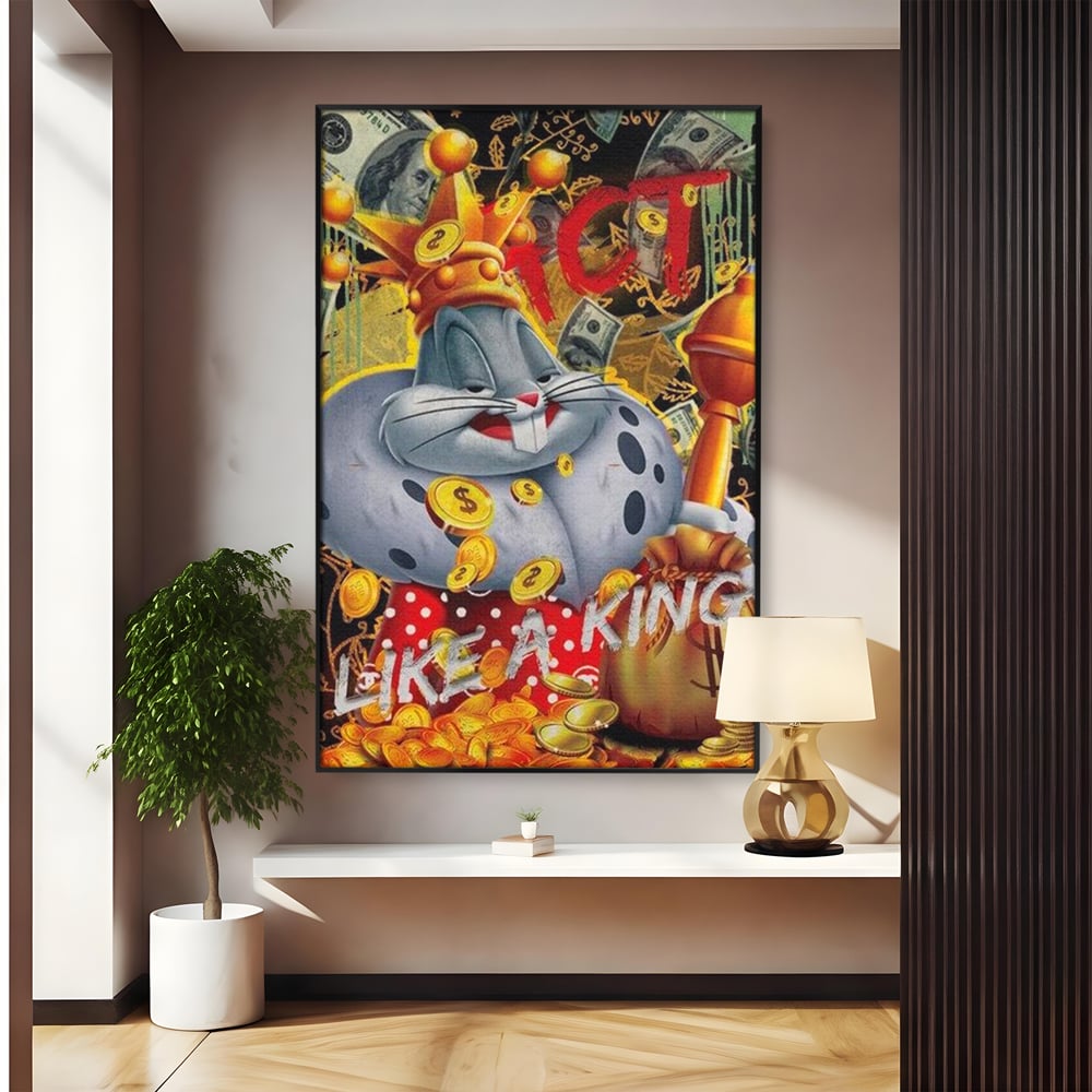 Tablou Canvas Premium, LuxCanva® B1023 King Bugs Bunny, Desene Animate, Bugs Bunny, Disney, Dolari, Rege, Culori Vibrante