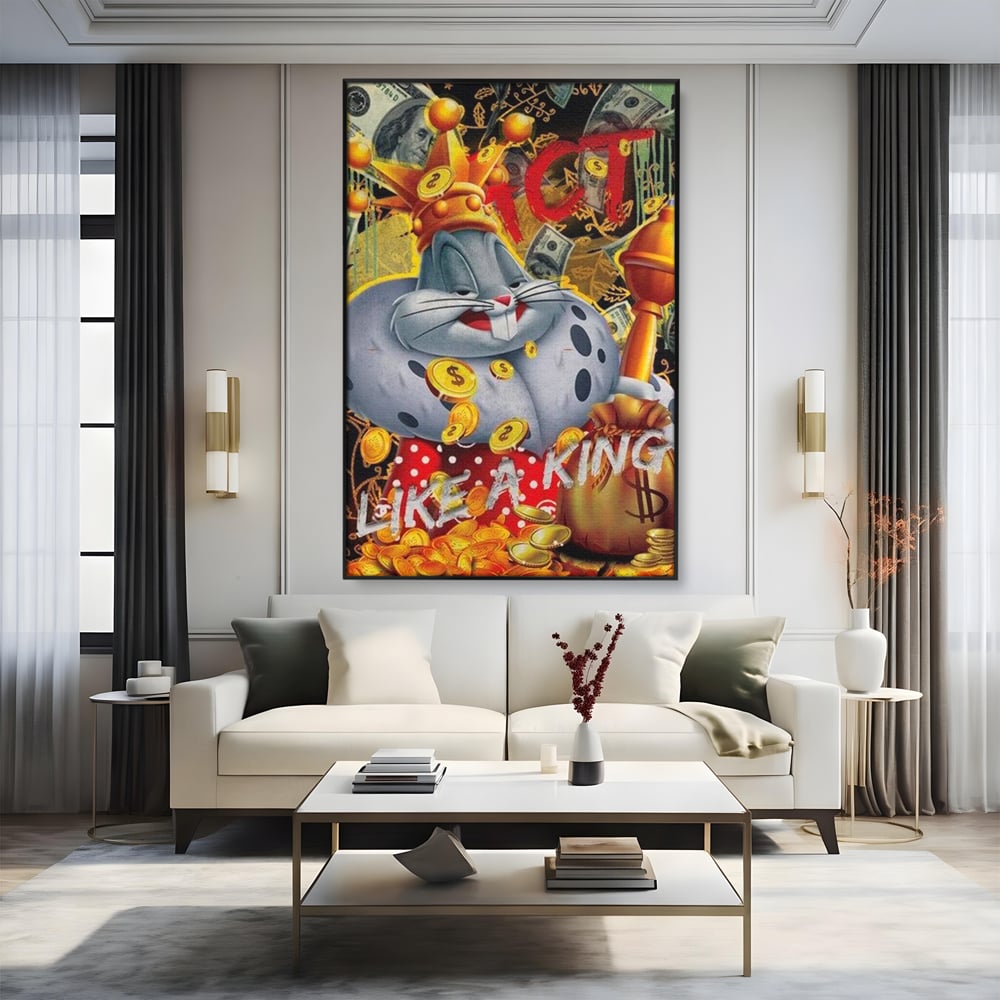 Tablou Canvas Premium, LuxCanva® B1023 King Bugs Bunny, Desene Animate, Bugs Bunny, Disney, Dolari, Rege, Culori Vibrante