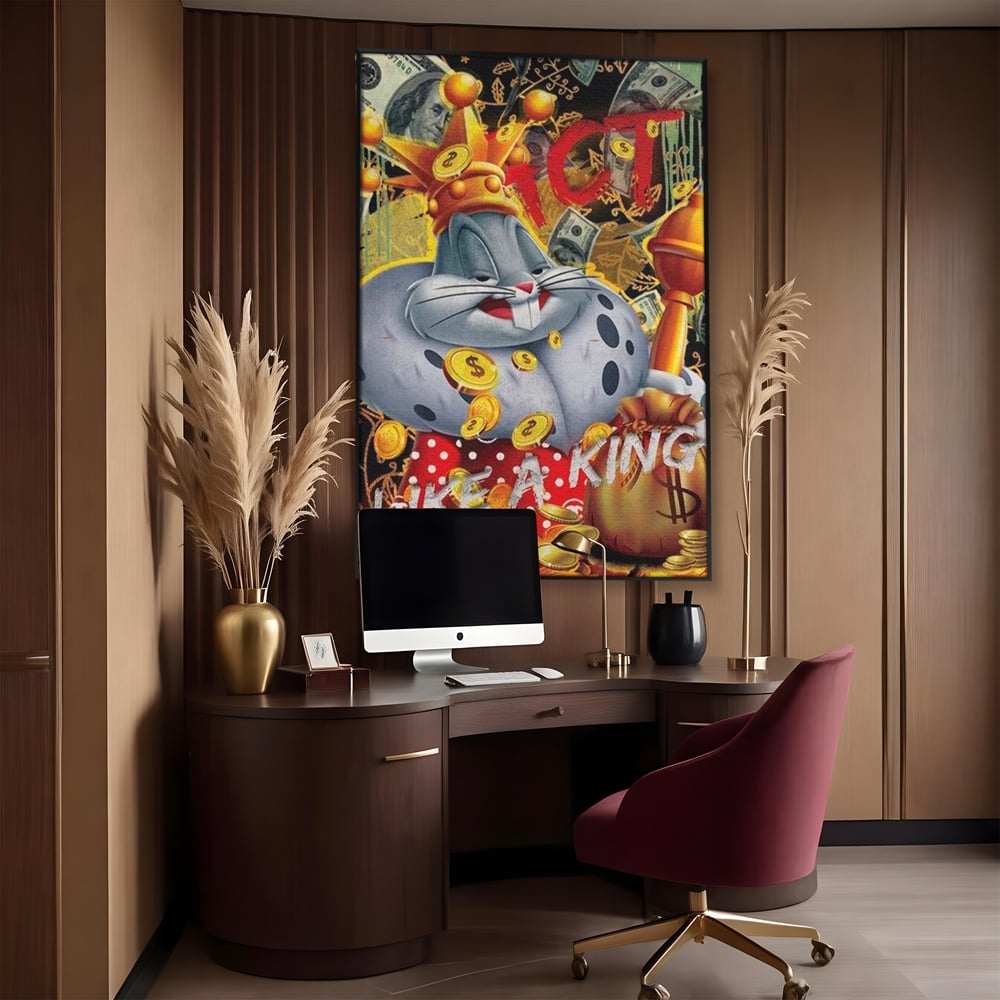 Tablou Canvas Premium, LuxCanva® B1023 King Bugs Bunny, Desene Animate, Bugs Bunny, Disney, Dolari, Rege, Culori Vibrante