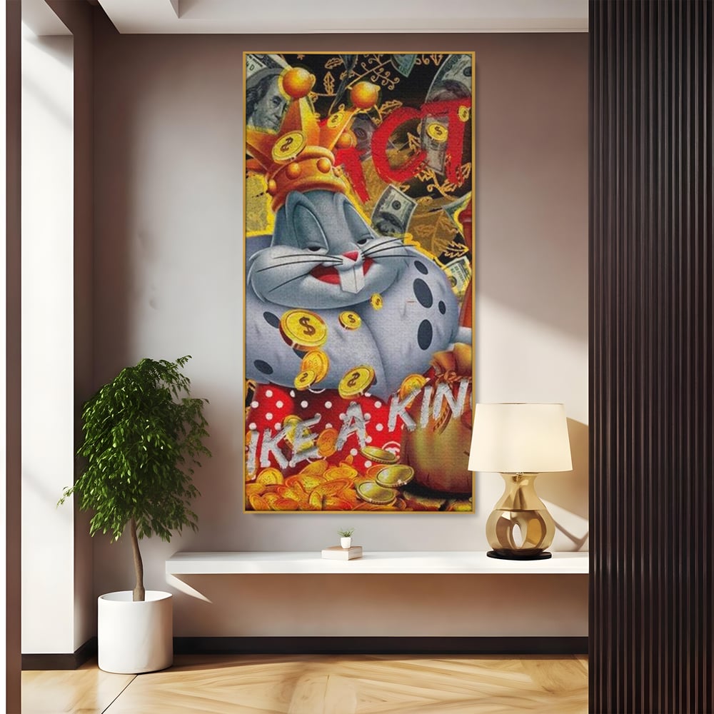 Tablou Canvas Premium, LuxCanva® B1023 King Bugs Bunny, Desene Animate, Bugs Bunny, Disney, Dolari, Rege, Culori Vibrante
