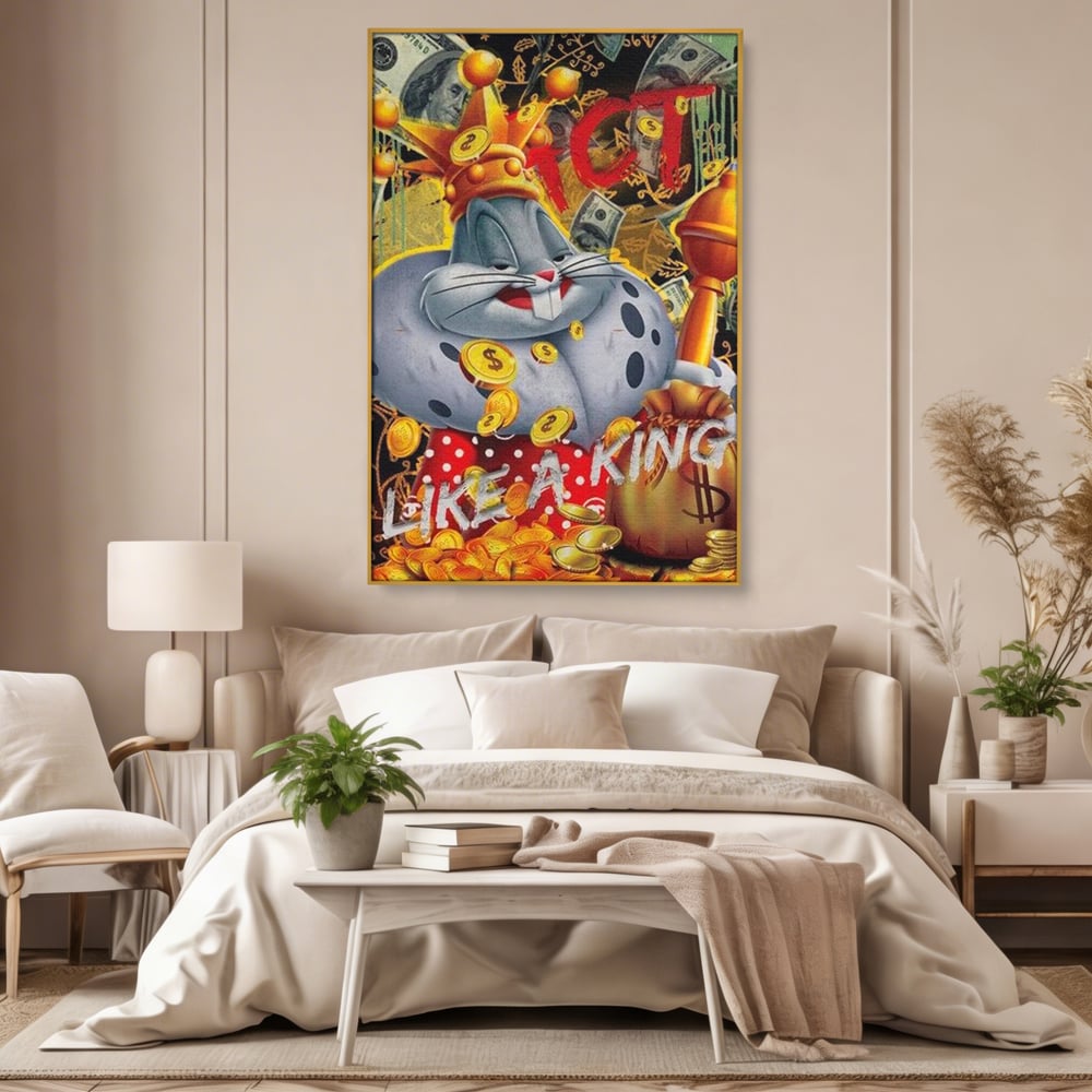 Tablou Canvas Premium, LuxCanva® B1023 King Bugs Bunny, Desene Animate, Bugs Bunny, Disney, Dolari, Rege, Culori Vibrante
