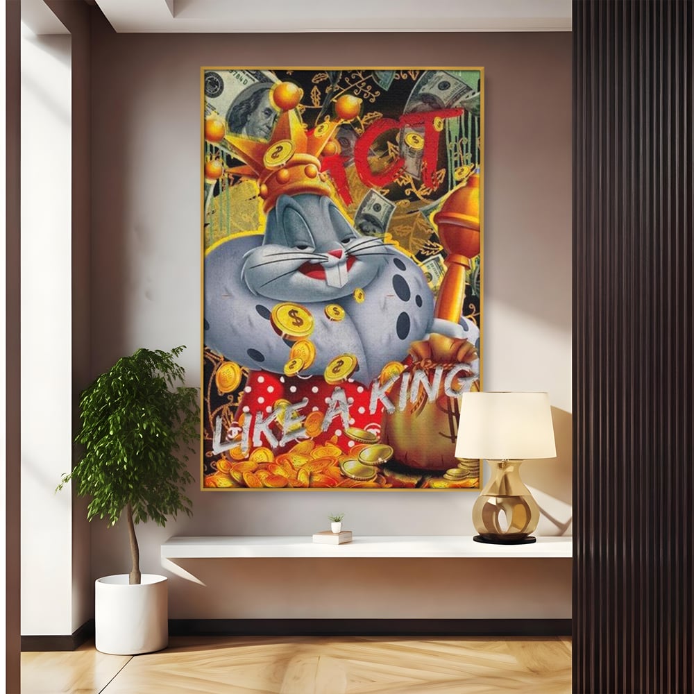 Tablou Canvas Premium, LuxCanva® B1023 King Bugs Bunny, Desene Animate, Bugs Bunny, Disney, Dolari, Rege, Culori Vibrante