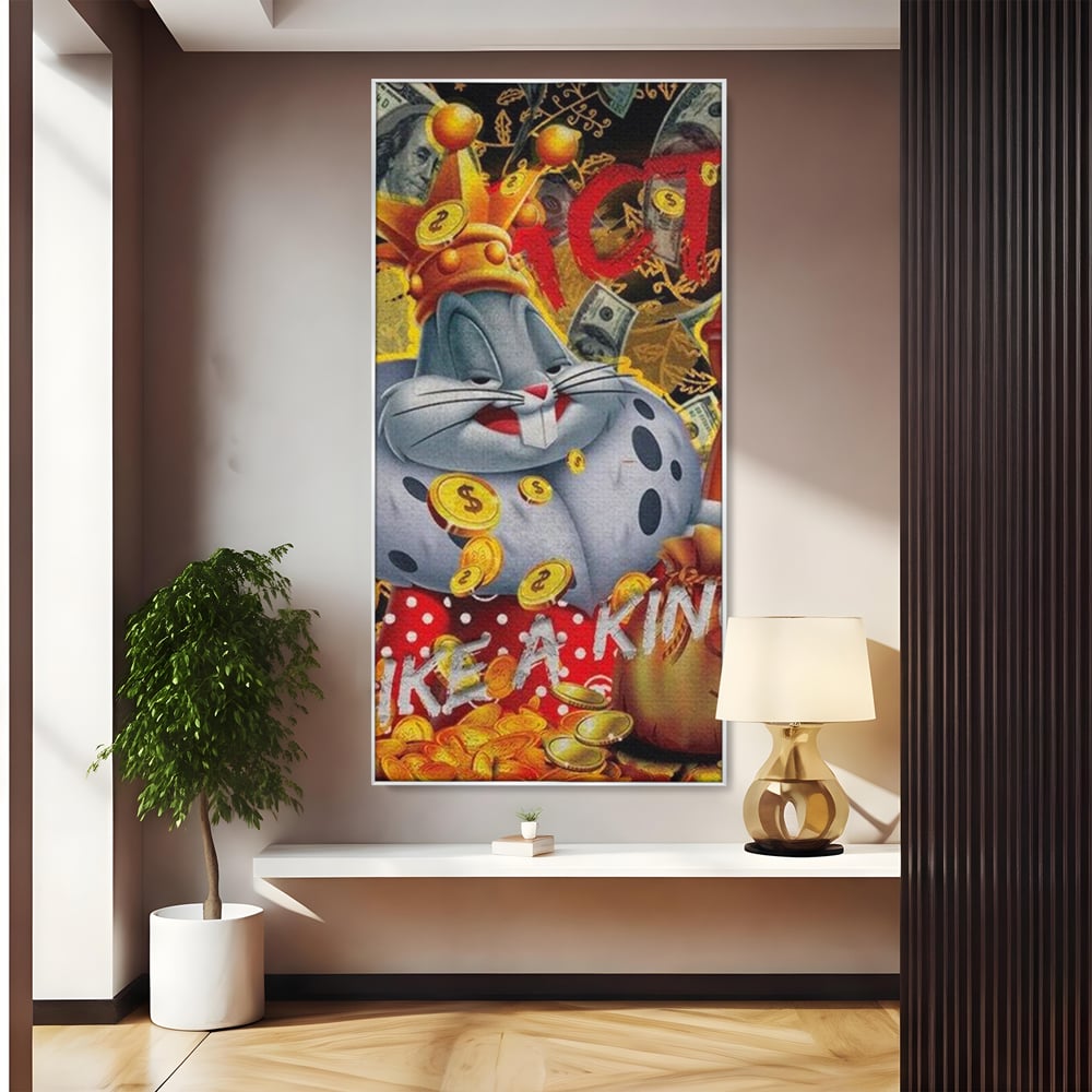 Tablou Canvas Premium, LuxCanva® B1023 King Bugs Bunny, Desene Animate, Bugs Bunny, Disney, Dolari, Rege, Culori Vibrante