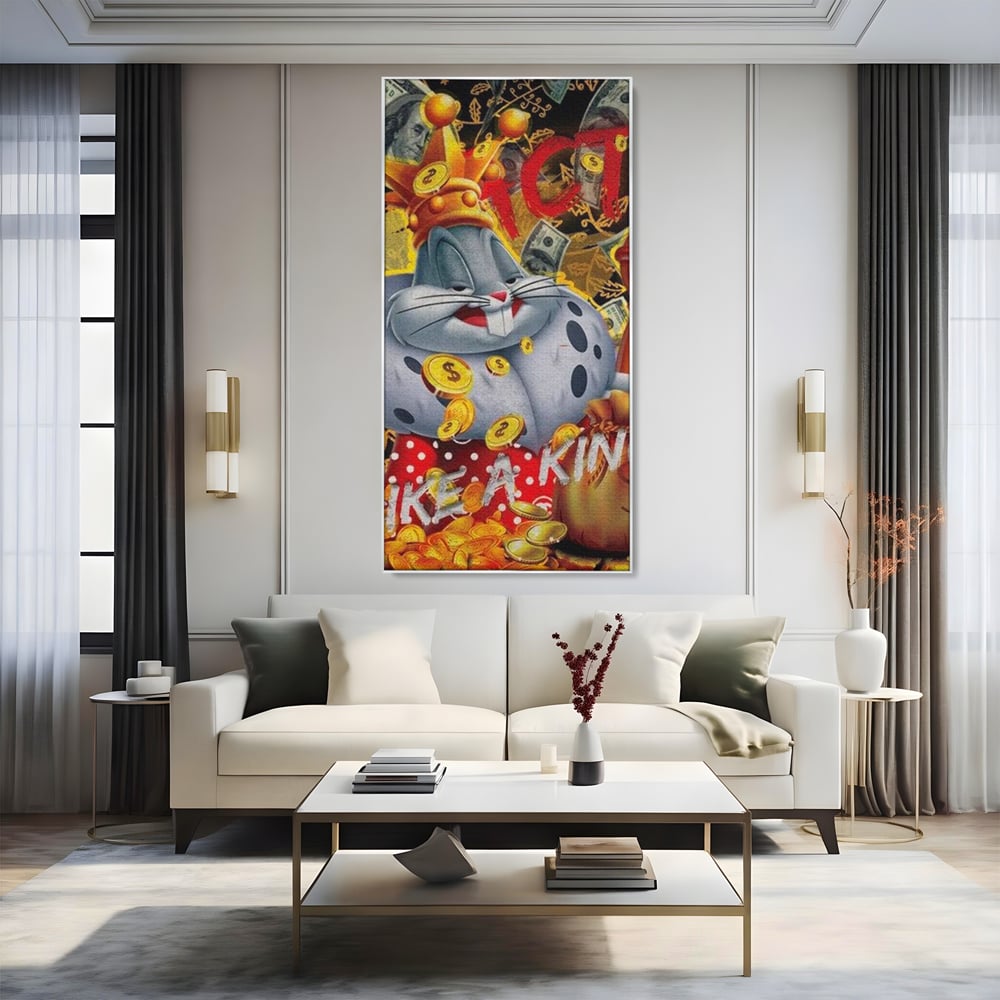 Tablou Canvas Premium, LuxCanva® B1023 King Bugs Bunny, Desene Animate, Bugs Bunny, Disney, Dolari, Rege, Culori Vibrante