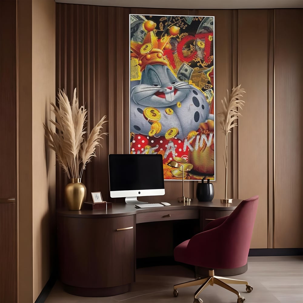 Tablou Canvas Premium, LuxCanva® B1023 King Bugs Bunny, Desene Animate, Bugs Bunny, Disney, Dolari, Rege, Culori Vibrante