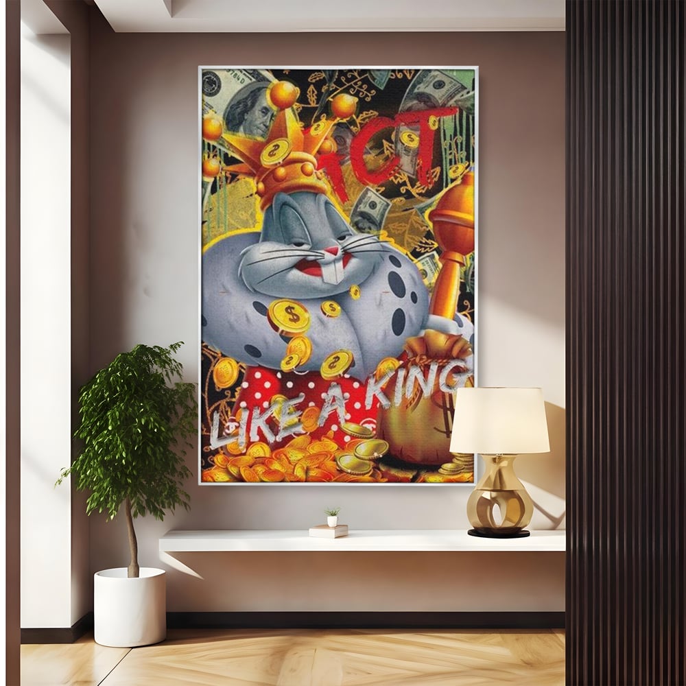 Tablou Canvas Premium, LuxCanva® B1023 King Bugs Bunny, Desene Animate, Bugs Bunny, Disney, Dolari, Rege, Culori Vibrante
