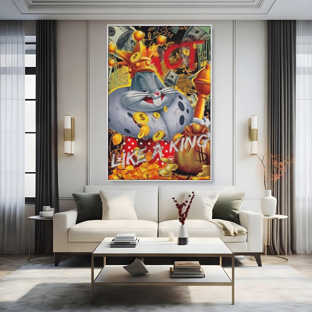 Tablou Canvas Premium, LuxCanva® B1023 King Bugs Bunny, Desene Animate, Bugs Bunny, Disney, Dolari, Rege, Culori Vibrante