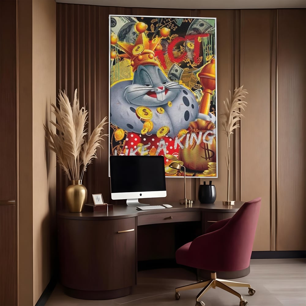 Tablou Canvas Premium, LuxCanva® B1023 King Bugs Bunny, Desene Animate, Bugs Bunny, Disney, Dolari, Rege, Culori Vibrante