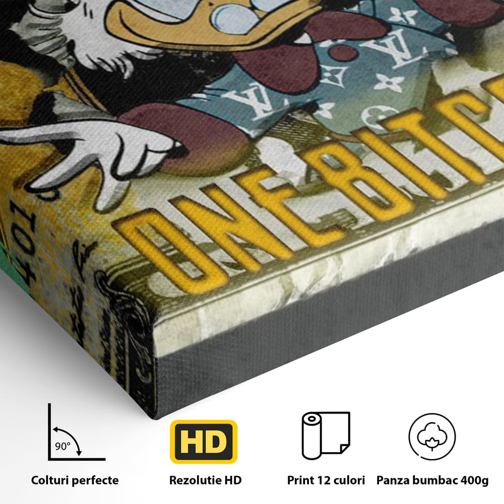 Tablou Canvas Premium, LuxCanva® B1025 Donald Duck Bitcoin, Donald Duck, Bani, Bitcoin, Crypto, Culori Vibrante